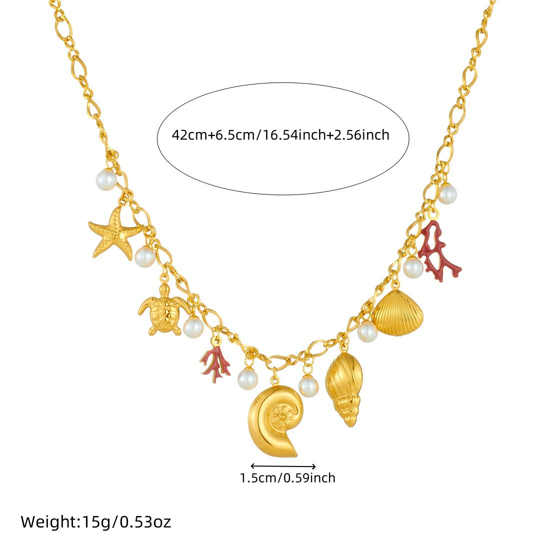 Gold Plated Drip Oil Starfish Shell Coral Pendant Stainless Steel Cable Chain Necklace for Women