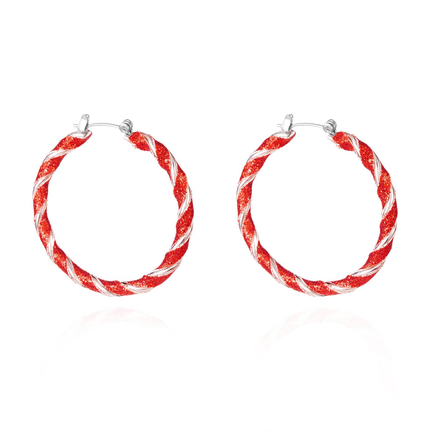 Orecchini a Cerchio Natalizi Geometrici da Donna in Lega con Finitura Galvanizzata, Design Ritorto Festivo Rosso e Verde
