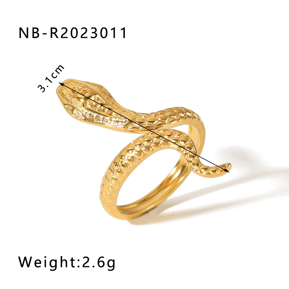 Anello geometrico in acciaio inossidabile a forma di serpente con placcatura in oro 18 carati da donna