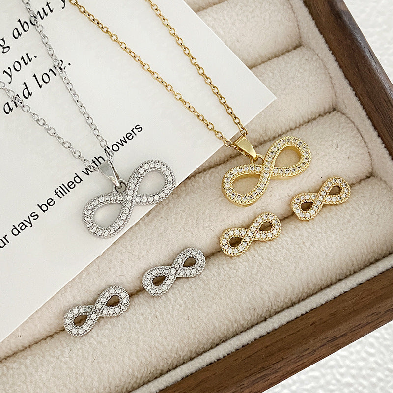 Minimalist Luxury Gold Plated Titanium Steel Number Pendant Necklace with Cubic Zirconia