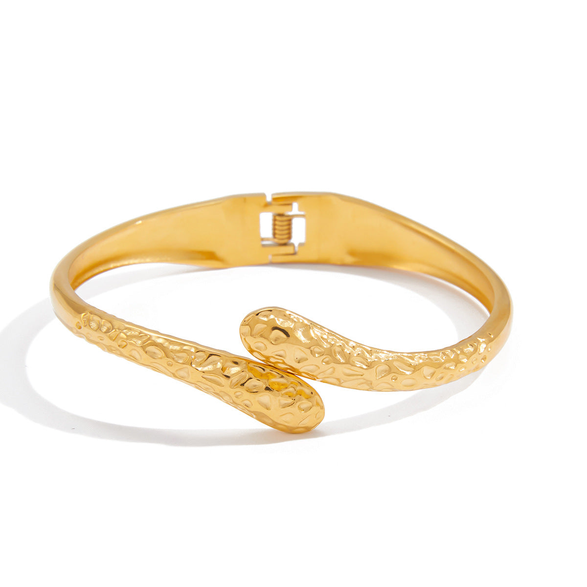 Bracciale rigido da donna in acciaio inossidabile placcato oro 18 carati, modello Fashion geometrico martellato