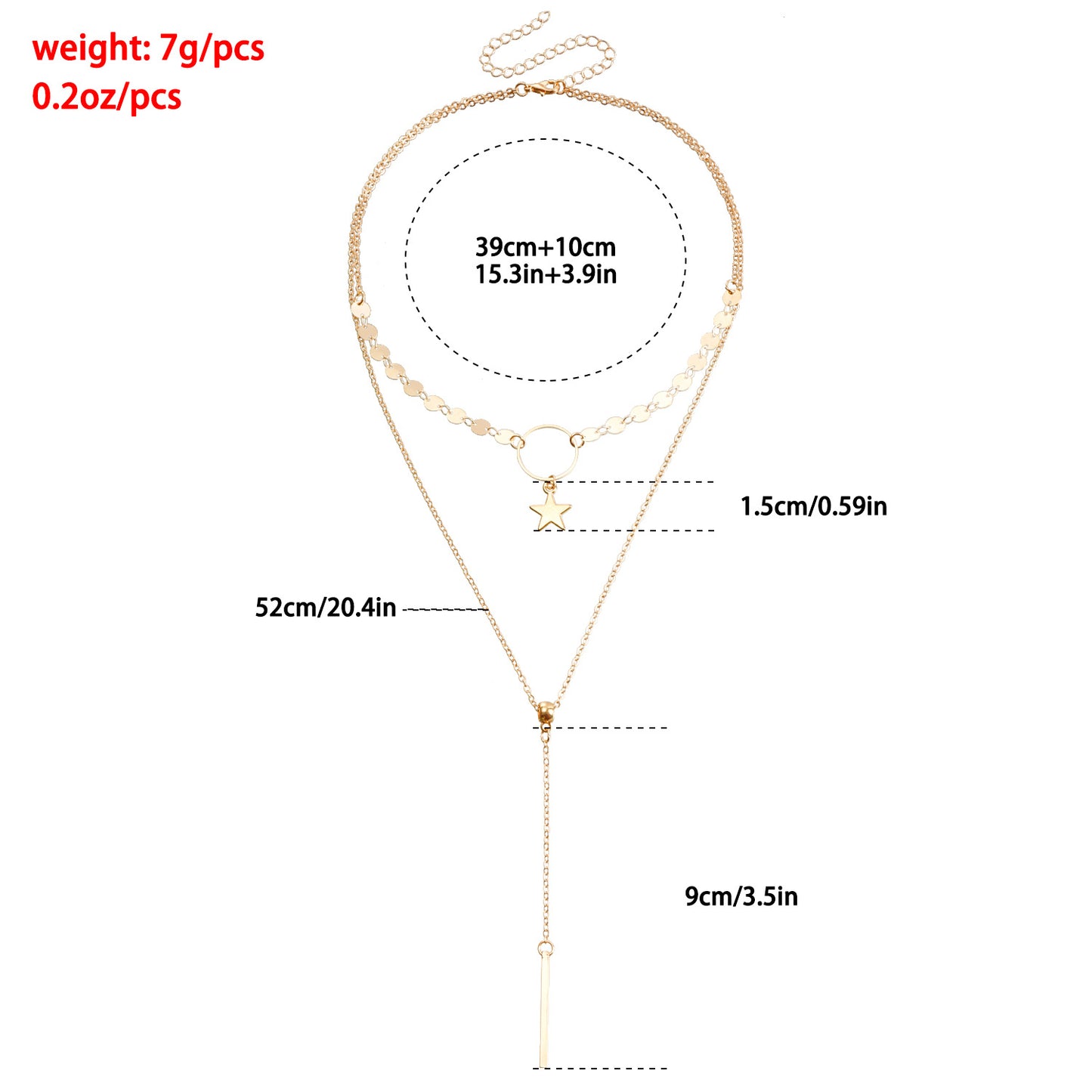 Fashionable Geometric Metal Pendant Necklace with Star Charm and Fringe Detail for Women