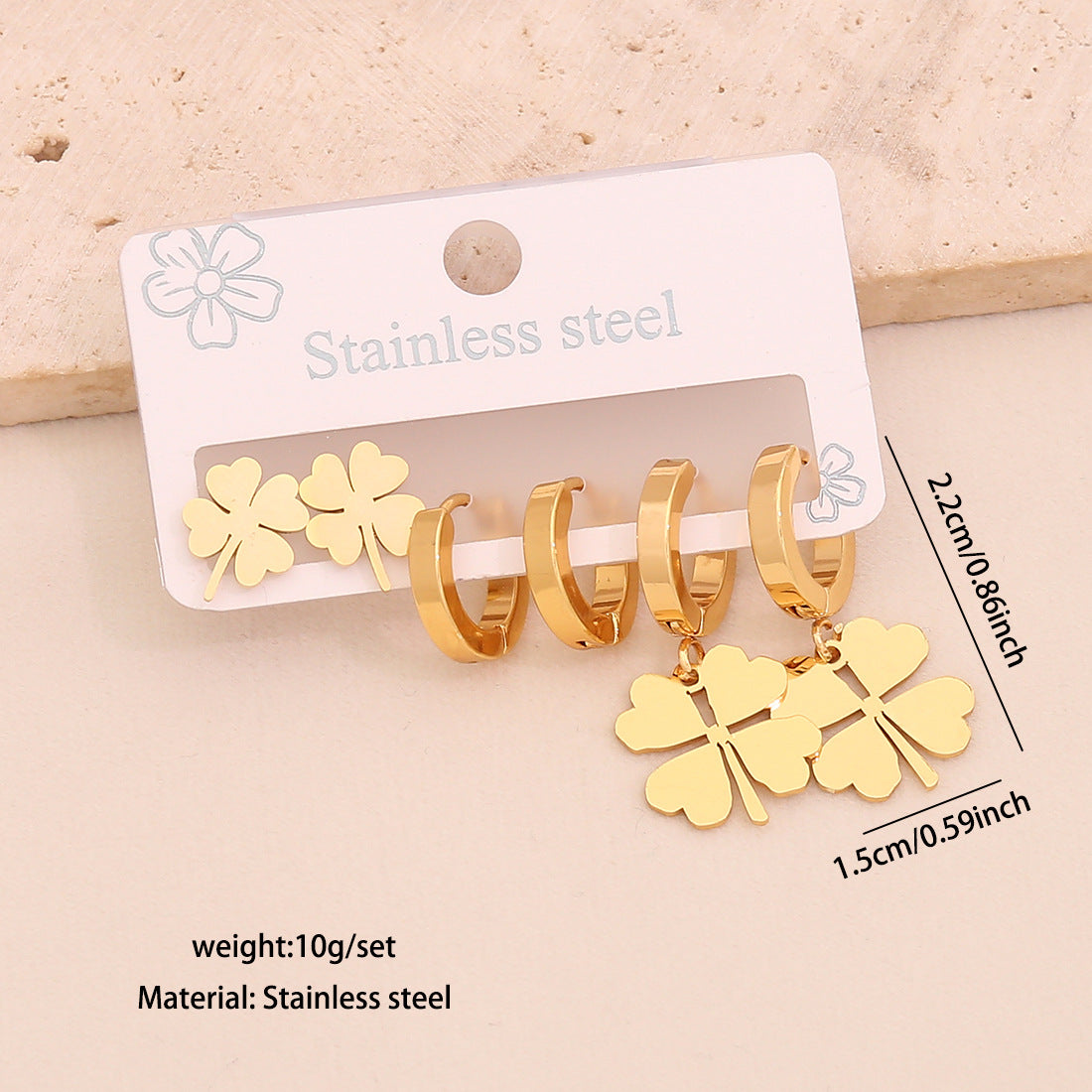 Set di orecchini alla moda in acciaio inossidabile placcato con cuore, farfalla, corona e motivi floreali, stile OL
