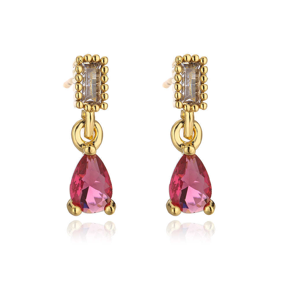 Orecchini Pendenti a Goccia Geometrici Minimalisti da Donna, Base in Rame con Placcatura in Oro 18K e Intarsio in Zirconi