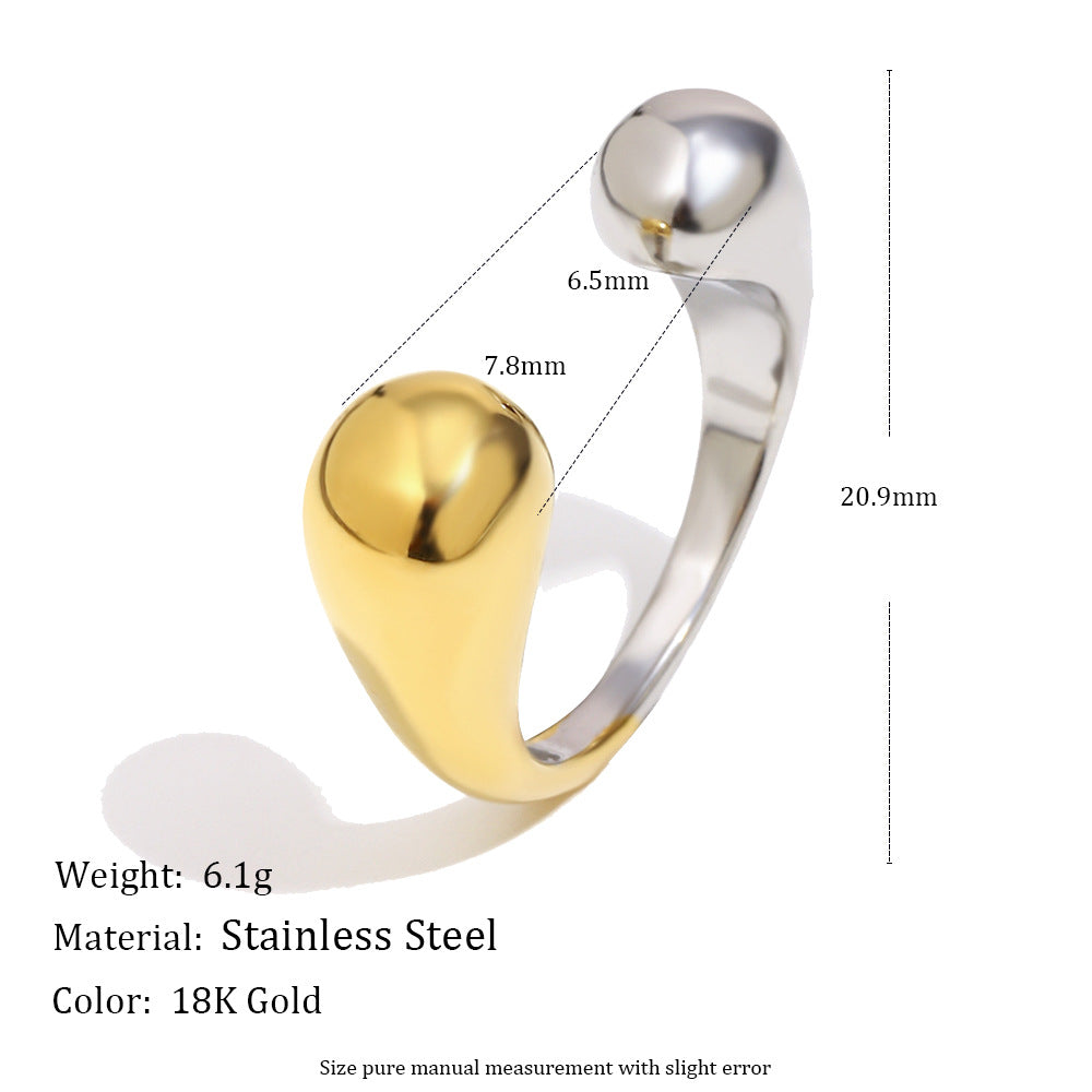 Minimalist Geometric Stainless Steel Plated 18K Gold Double-Head Ring for Women Luxury Fashion Accessory