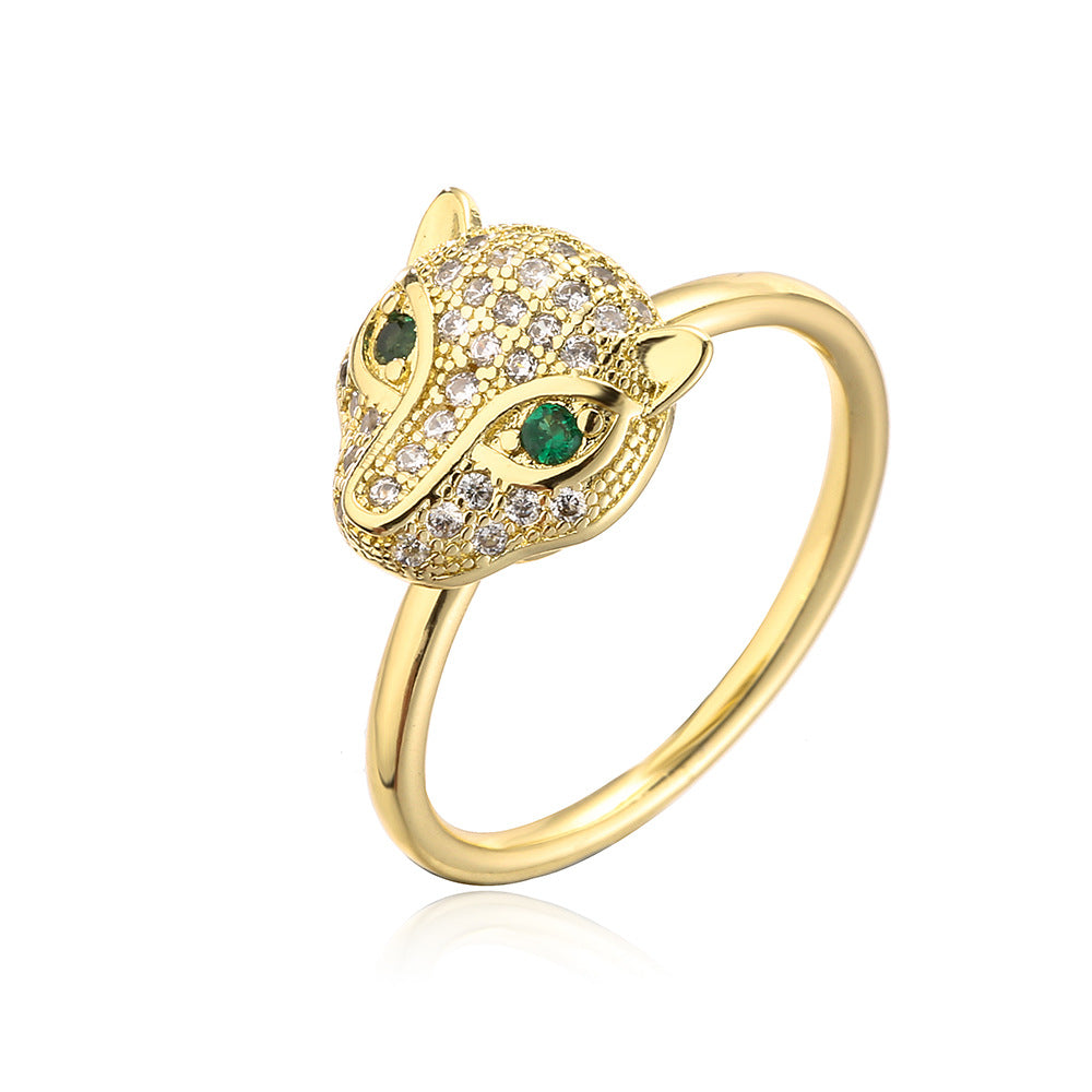 Anello Aperto Geometrico alla Moda da Donna con Base in Rame Placcata Oro 18K e Pietra in Zirconia Micro-Incastonata