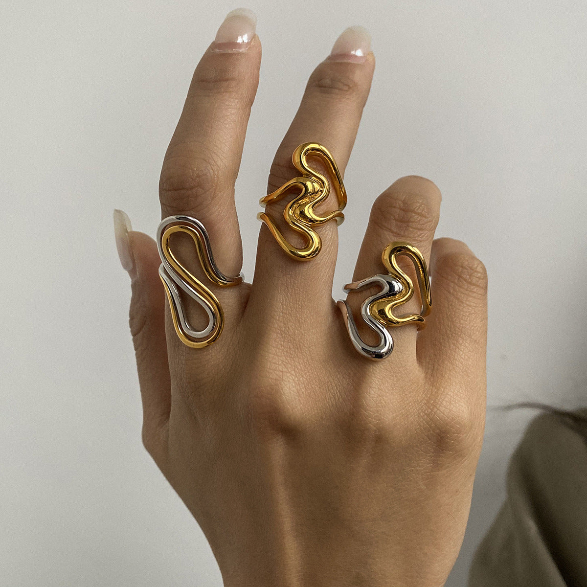 Geometric Plated Stainless Steel Ring for Women