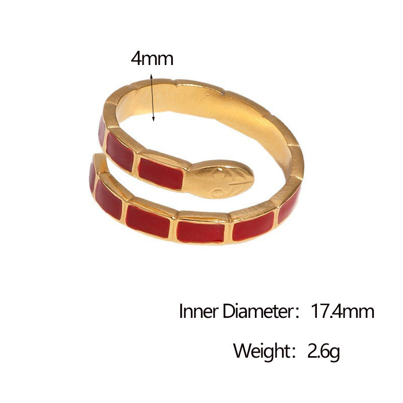 Vintage French Style Snake Shape Open Ring 18K Gold Plated Stainless Steel Jewelry for Women