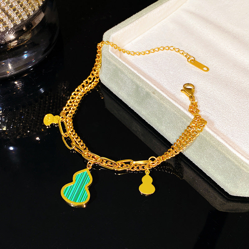 Minimalist Sweet Green Gourd Double Layer Titanium Steel Bracelet
