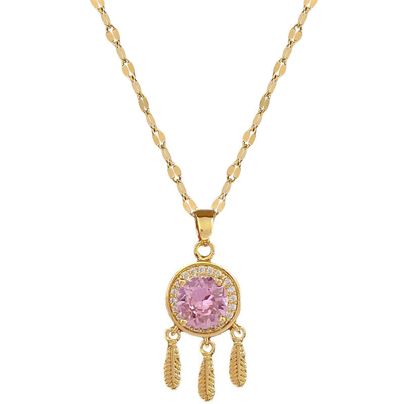 Luxury Titanium Steel Geometric Pendant Necklace and Earrings Set with Rhinestone Inlay for Women Formal Events