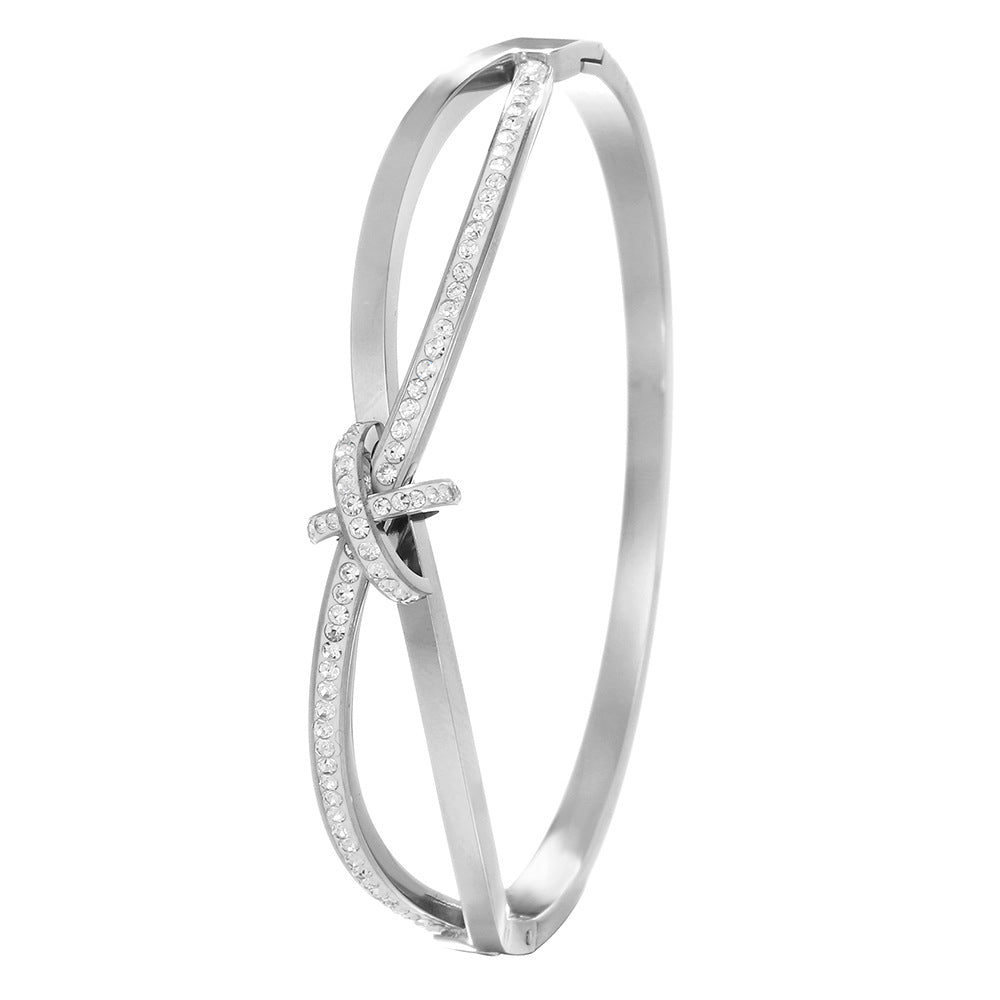 Minimalist Geometric Titanium Steel Paved Cubic Zirconia Bow Bracelet