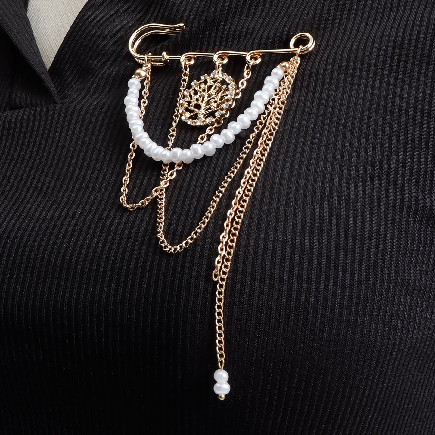 Vintage Elegant Geometric Alloy Brooch with Pearl and Tassel Detail