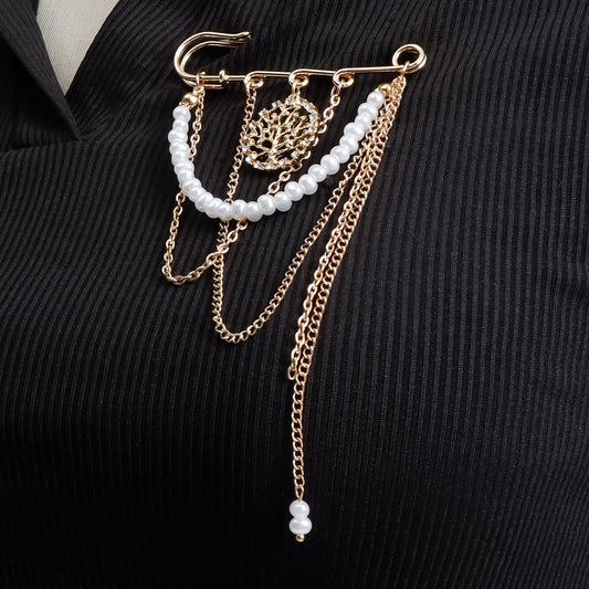 Vintage Elegant Geometric Alloy Brooch with Pearl and Tassel Detail