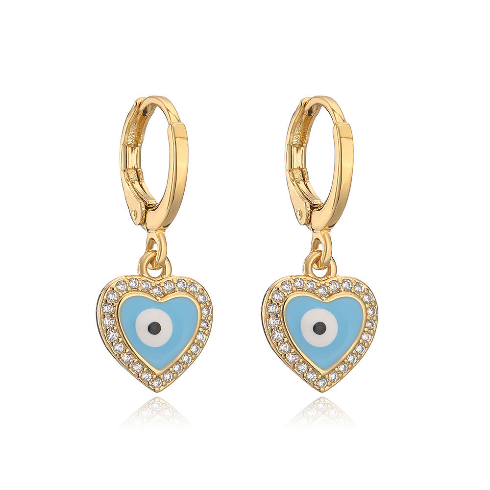 Casual Geometric Eye-Shaped Earrings for Women in Copper with Real Gold Plating and Zircon Inlay Enamel Finish