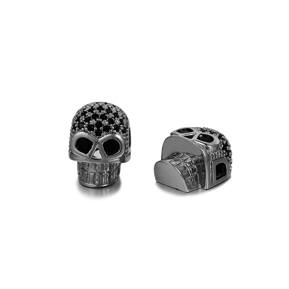 Vintage Brass Plated Skull Head Cubic Zirconia Inlay Pendant Charm