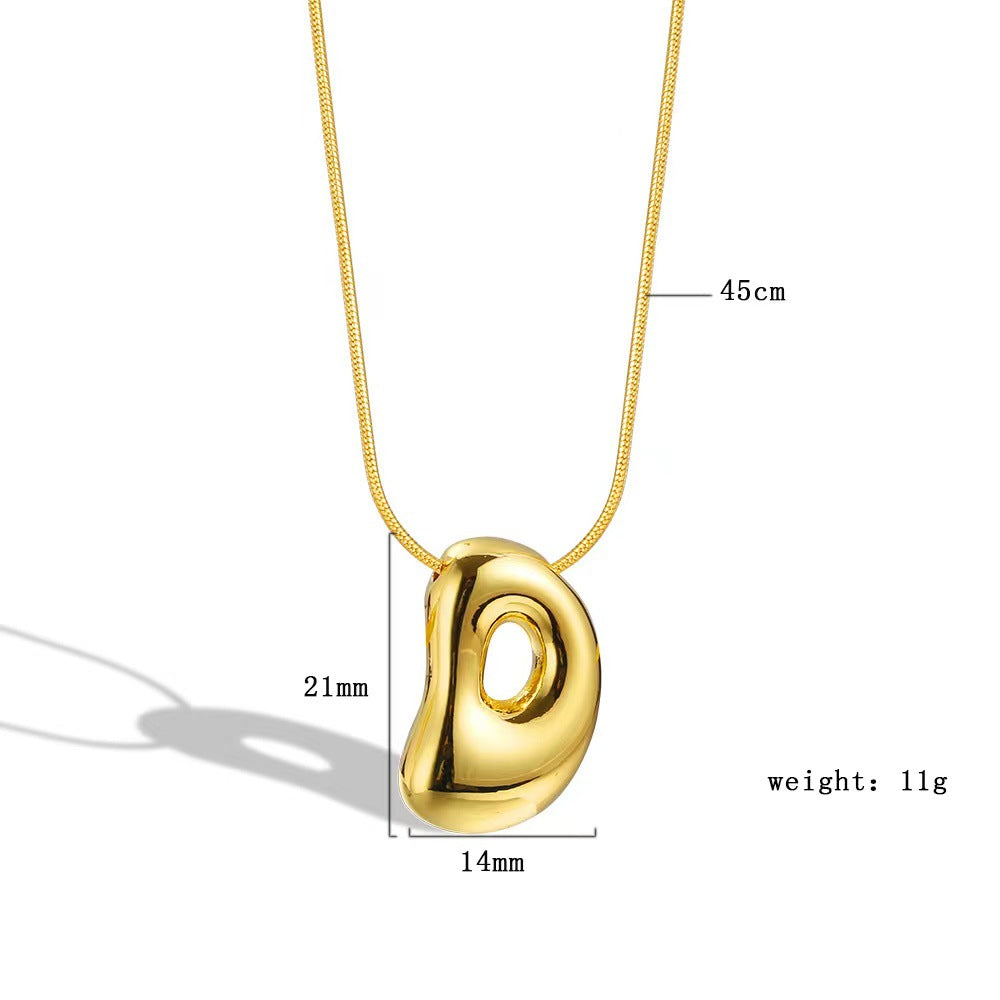 Luxury Balloon Bubble-Shaped Letter Necklace in Titanium Steel with Gold Plating, Snake Chain, Unisex Alphabet Pendant Jewelry