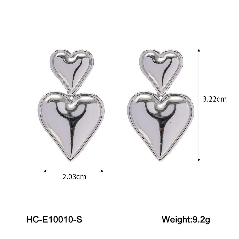 INS Style Heart-Shaped Stainless Steel Earrings with Hammered Texture and 18K Gold Plating for Women