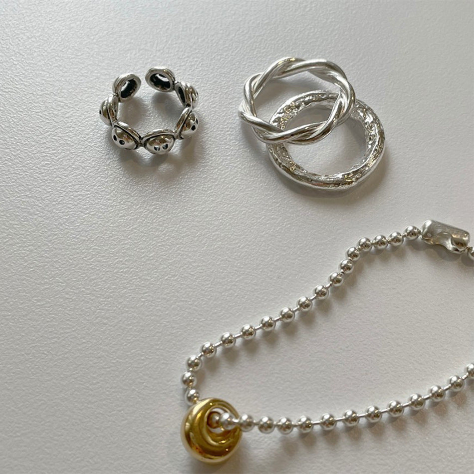 Minimalist Vintage 925 Sterling Silver Smiley Face Ring for Women