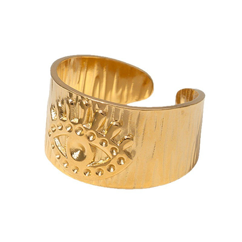 Minimalist Gold Plated Stainless Steel Eye Shape Open Ring for Women