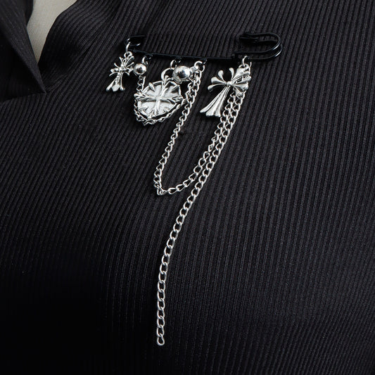 Geometric Cross Alloy Plated Brooch for Women