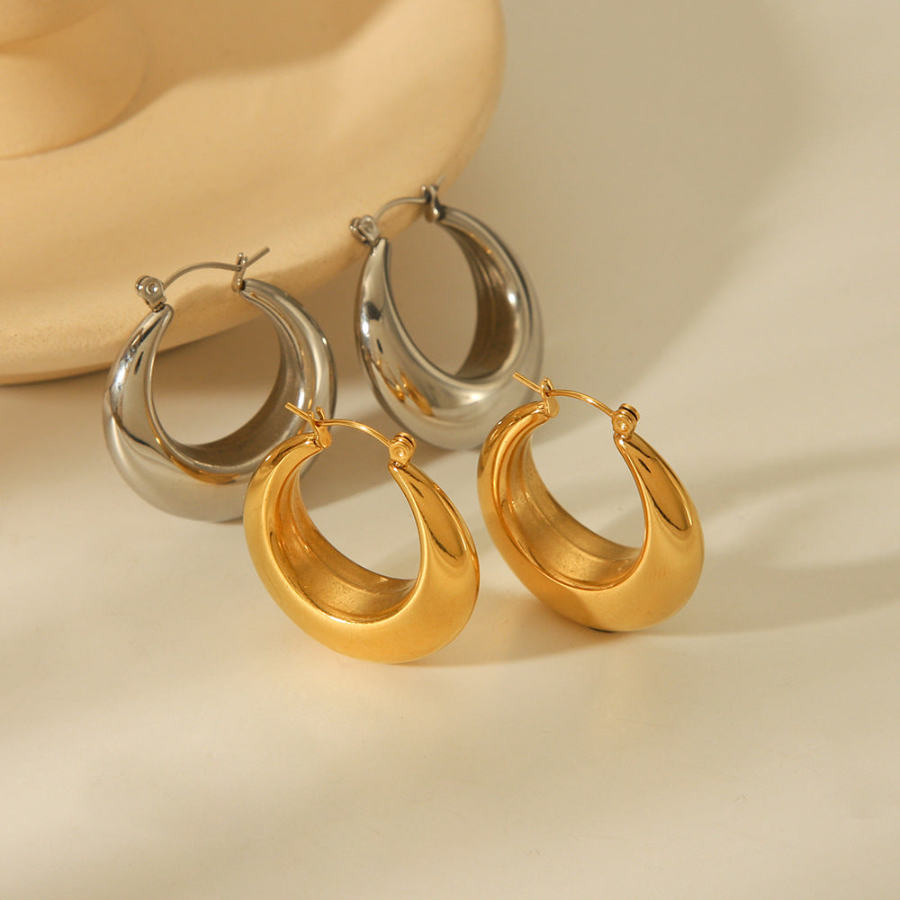 Minimalist Geometric Hollow Stainless Steel Gold-Plated Earrings for Women