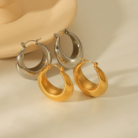 Minimalist Geometric Hollow Stainless Steel Gold-Plated Earrings for Women