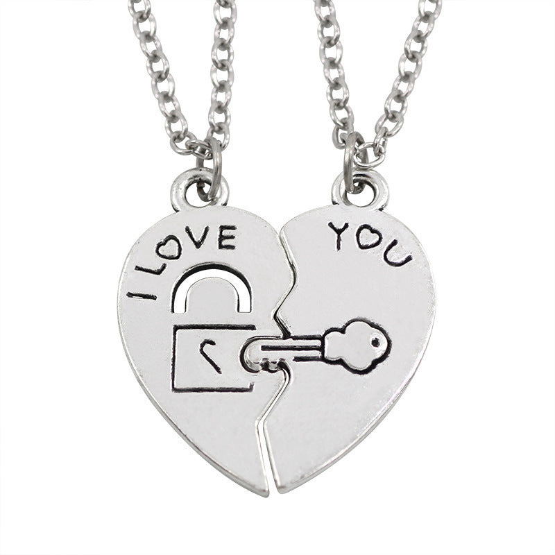 Collana da donna placcata in lega di zinco con cuore geometrico arcobaleno