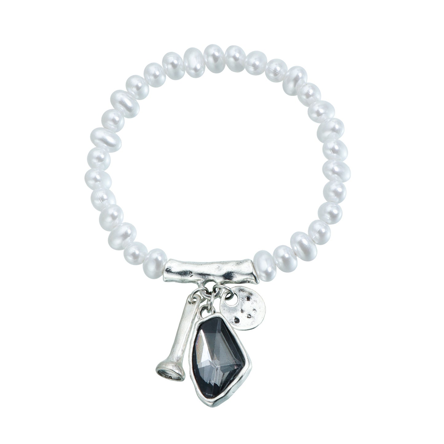 Minimalist Geometric Resin and Alloy Necklace Set with Dark Gray Crystal and Imitation Pearl