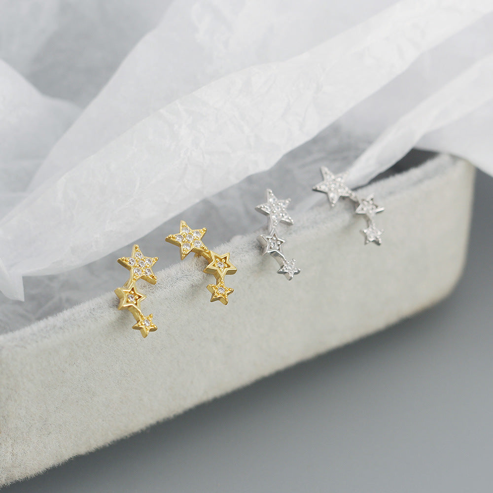Minimalist Star-Shaped S925 Sterling Silver Ear Cuffs with Rhinestone Inlay for Women