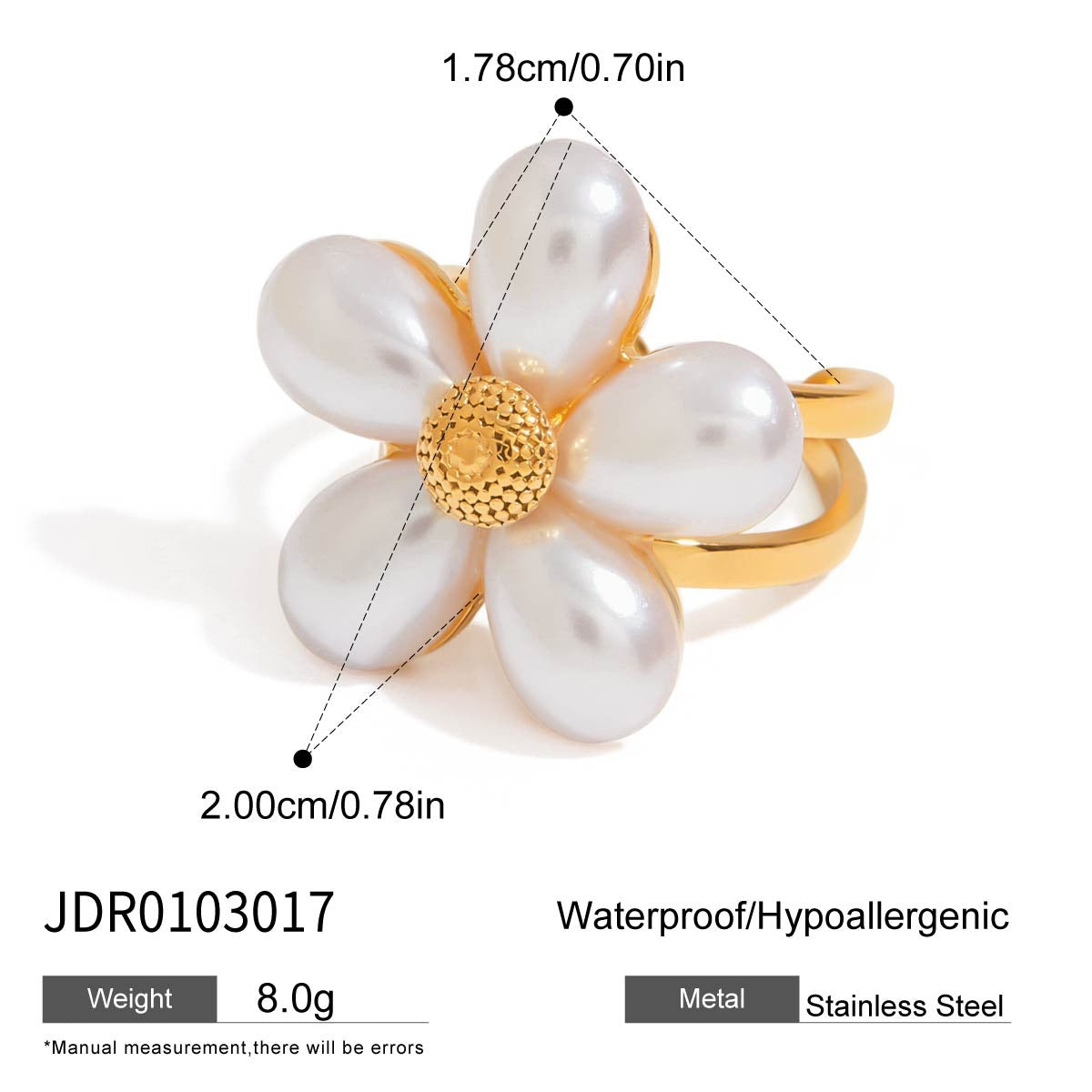 Elegant Geometric Floral Stainless Steel Plated Ring with Pearl Inlay for Women