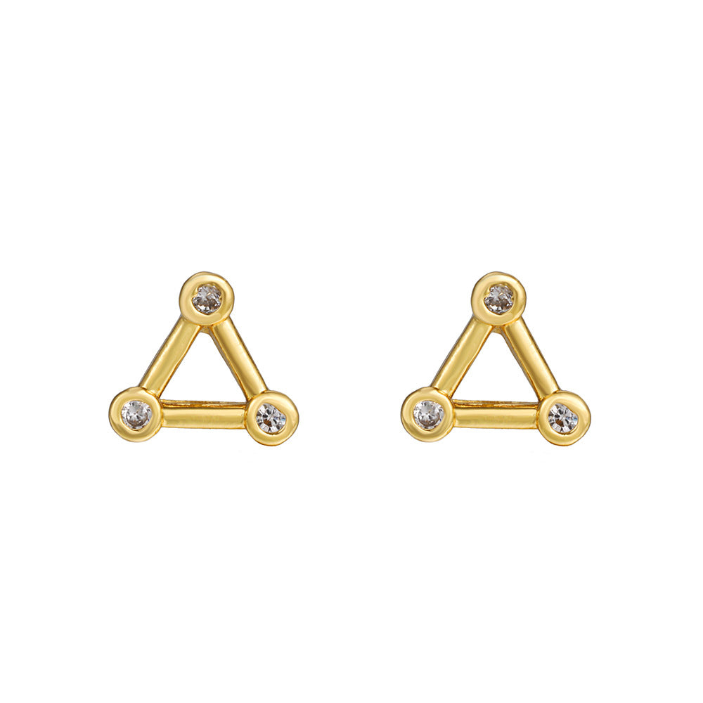 Geometric Triangle Star Moon Brass Cubic Zirconia Plated Stud Earrings for Women