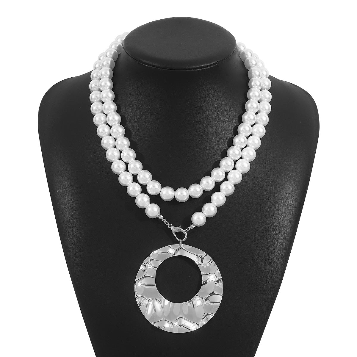 Collana multistrato geometrica minimalista con perle per donne con ciondolo in ferro placcato e catena di perle