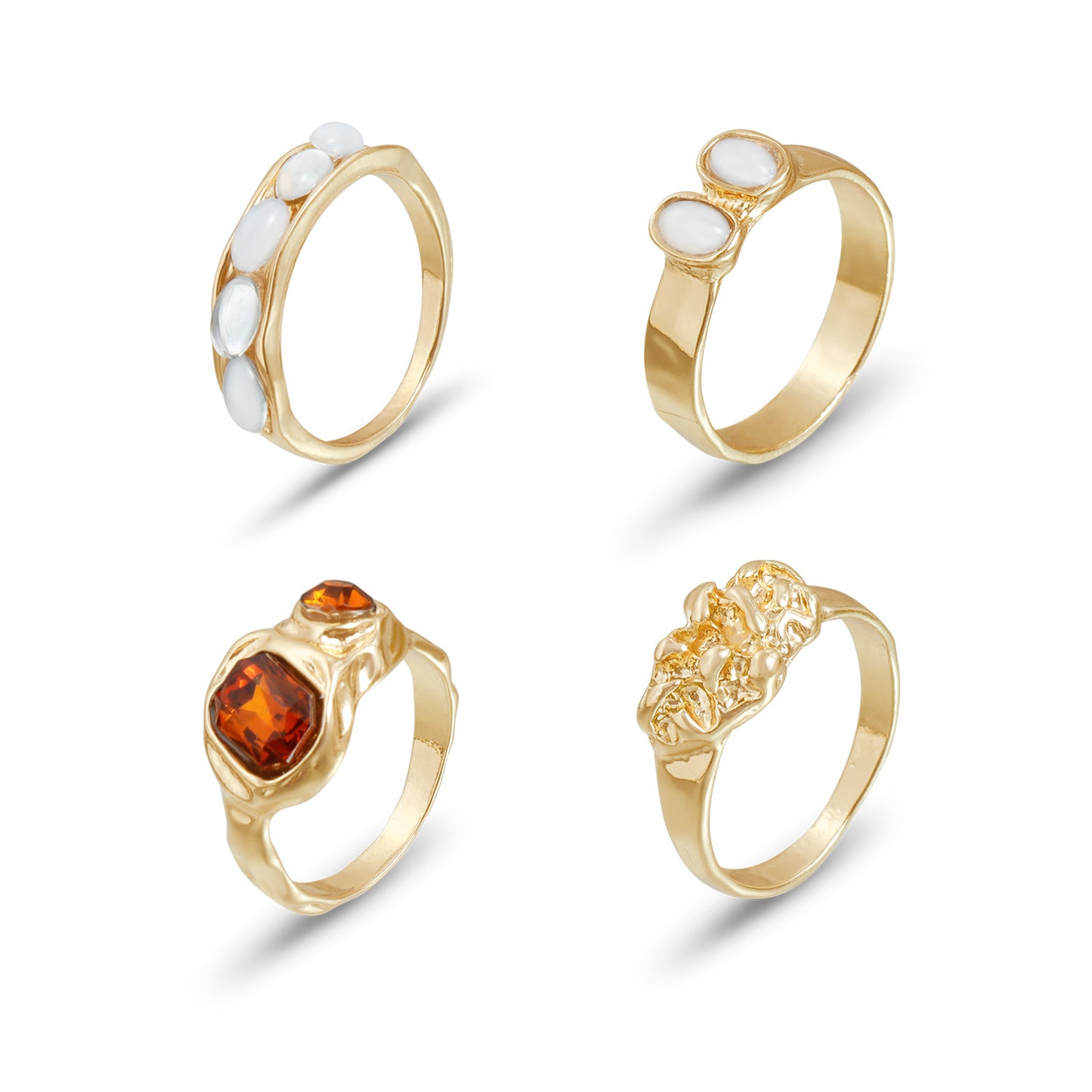 Anillo de metal geométrico minimalista con incrustaciones de diamantes de imitación y banda abierta ajustable para mujer