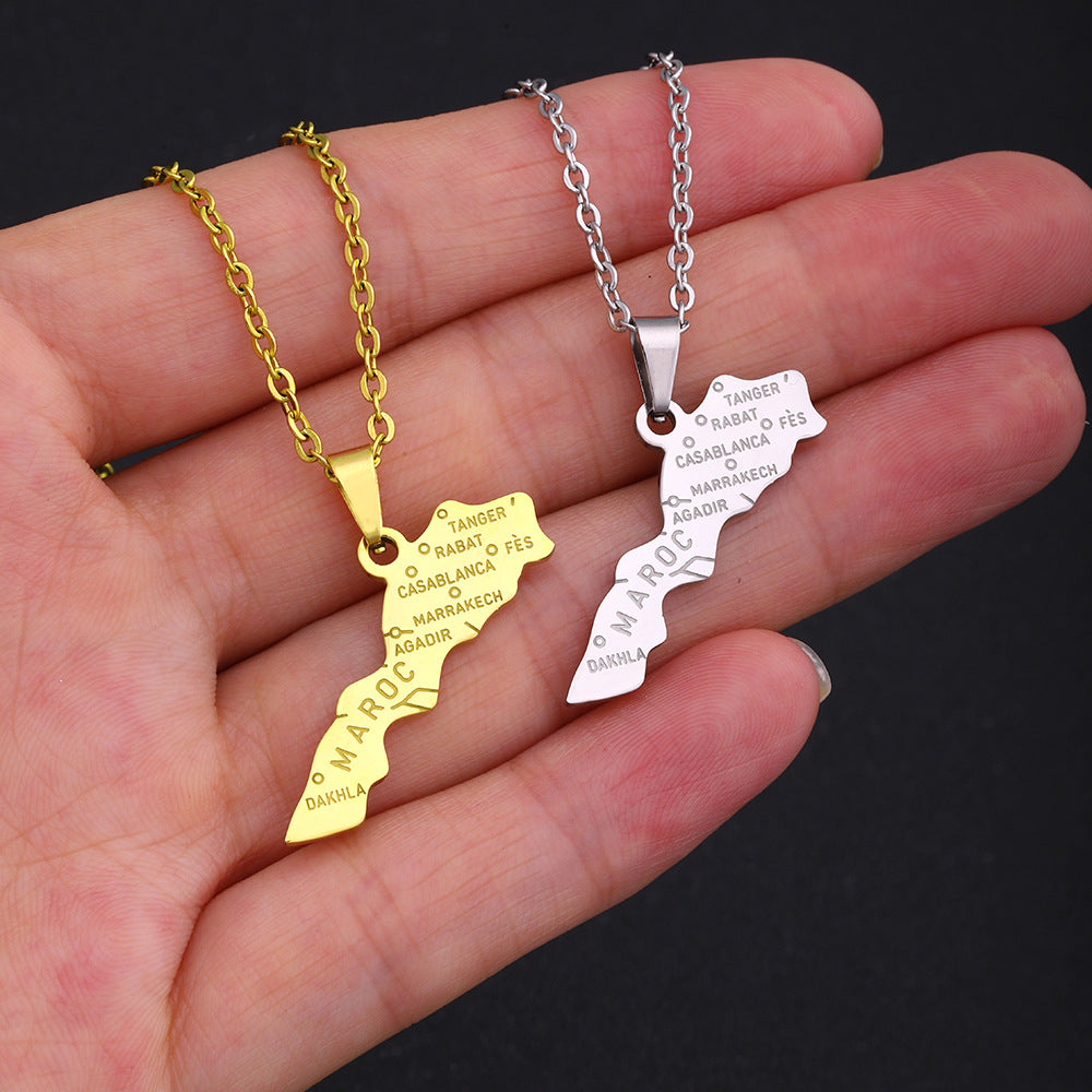 Collana con pendente geometrico minimalista marocchino da donna e uomo in acciaio inossidabile con pendente in acciaio al titanio e catena a O elettroplaccata