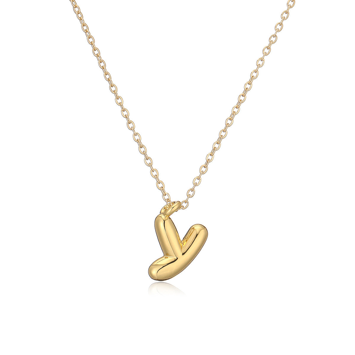 Minimalist Letter-Shaped Copper Pendant Necklace with Real Gold Plating for Women