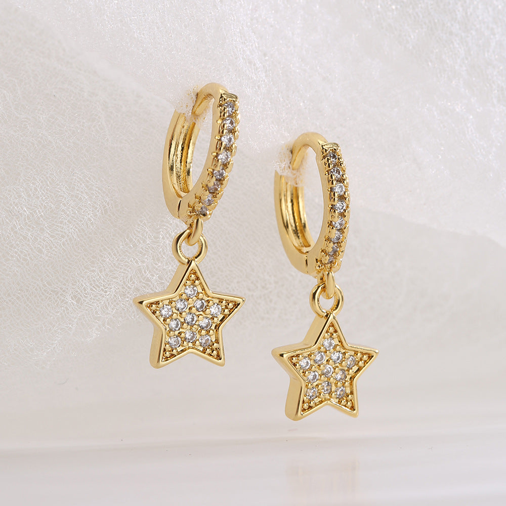 Minimalist Luxury 18K Gold Plated Brass Star Cubic Zirconia Earrings for Women