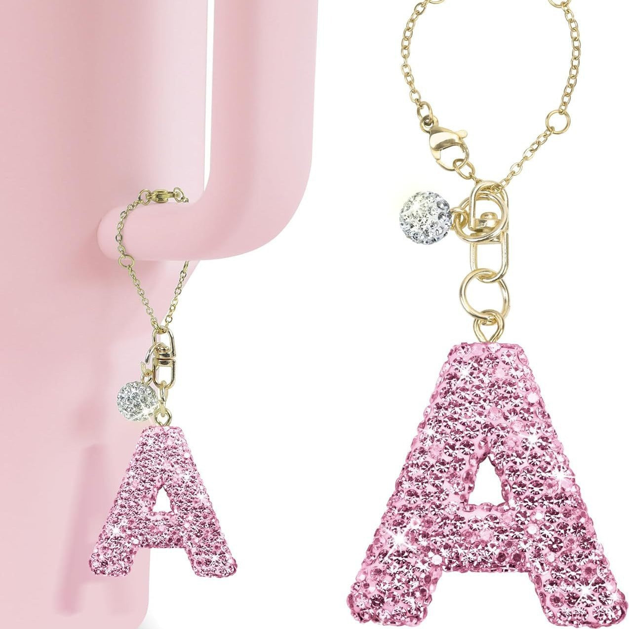 Rhinestone Inlaid Letter Resin Charm Bar Keychain Accessory