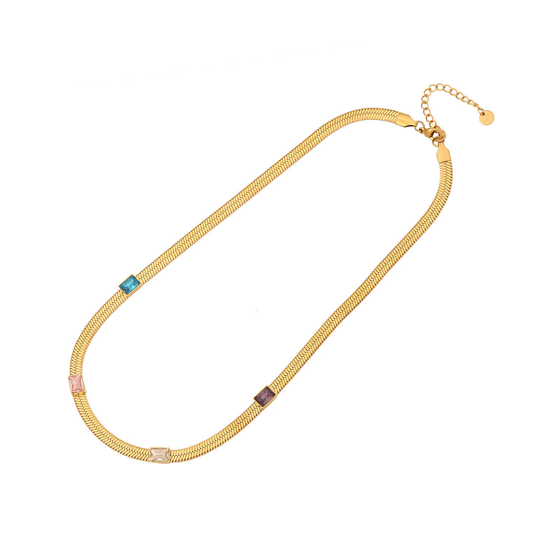 Fashionable Geometric Square Zircon Pendant Necklace for Women in Stainless Steel with Plated Finish