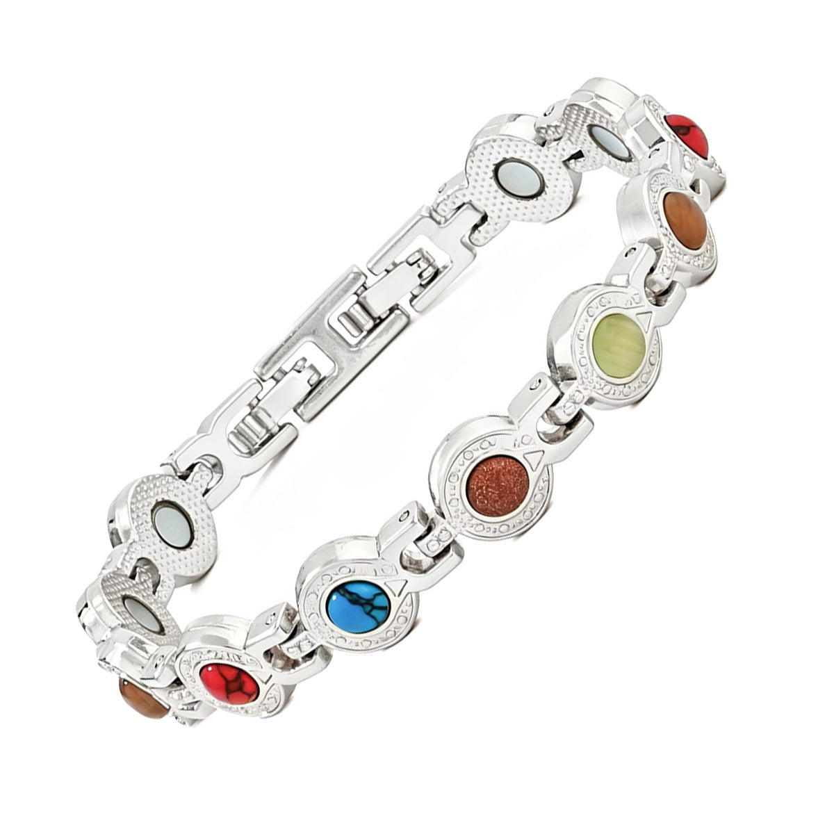 Vintage Brushed Zinc Alloy Heart Geometric Turquoise Magnetic Bracelet Unisex