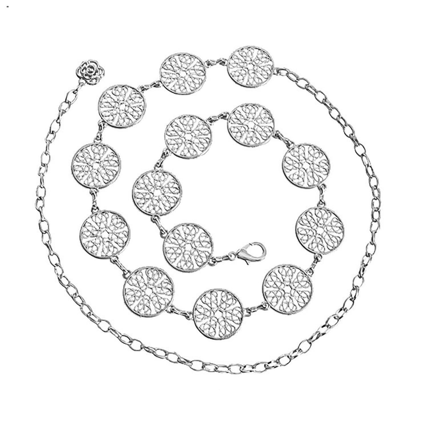 Punk Style Leaf-Shaped Metal Waist Chain for Women with Hook Closure Minimalist Decorative Thin Belt