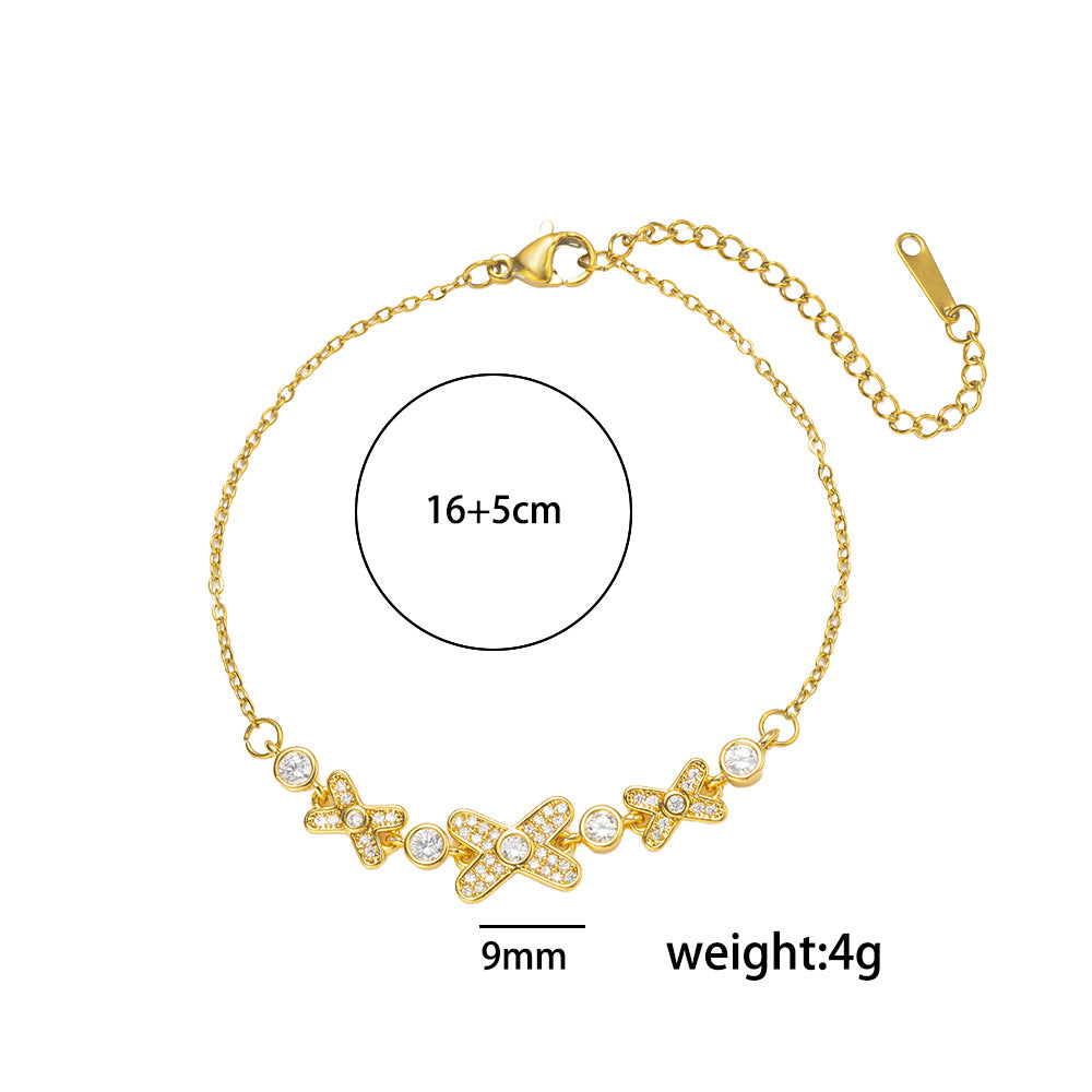 Minimalist Luxury Titanium Steel Bracelet with Rhinestone Inlay and Letter Design for Women