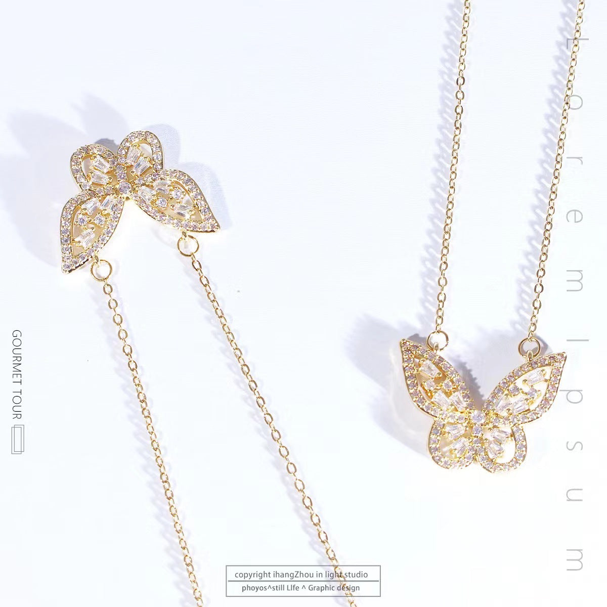 Collana con Ciondolo a Farfalla Minimalista da Donna in Acciaio al Titanio con Placcatura in Oro 18K su Catena a O