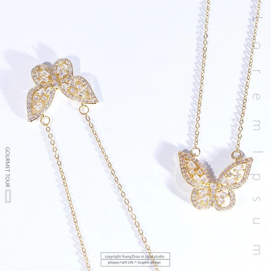 Collana con Ciondolo a Farfalla Minimalista da Donna in Acciaio al Titanio con Placcatura in Oro 18K su Catena a O