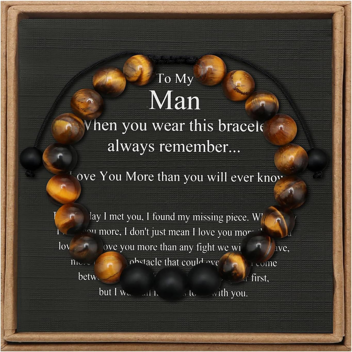 Men's Geometric Tiger's Eye Beaded Bracelet Adjustable Double Layer Handmade Gift
