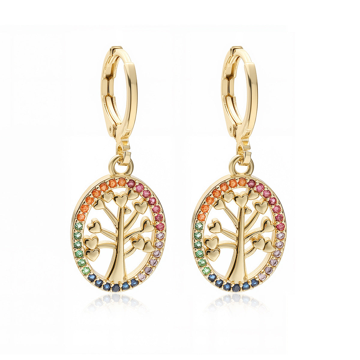 Minimalist Geometric Tree-Shaped Copper Earrings with 18K Gold Plating and Zircon Accents for Women