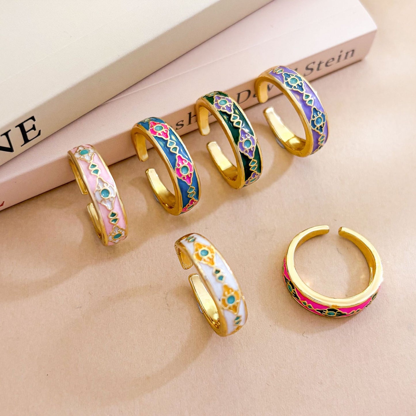 Vintage Sweet Geometric Polka Dot Gold Plated Brass Adjustable Ring for Women