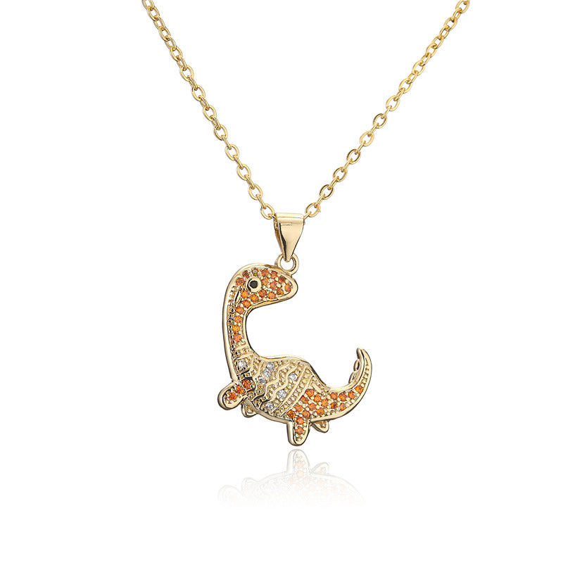 Collana con Pendente Dinosauro Geometrico in Rame con Placcatura in Zirconia Micro-Incastonata