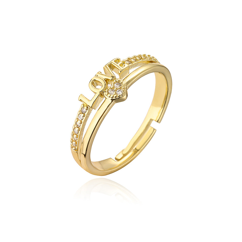 Minimalist Geometric Open Ring for Women Made of Copper with 18K Gold Plating and Micro-Paved Zirconia