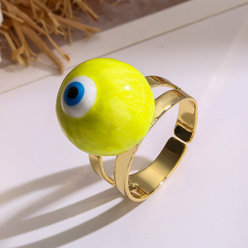 Fashionable Adjustable Evil Eye Ring for Women in Copper with Enamel Finish Geometric Design