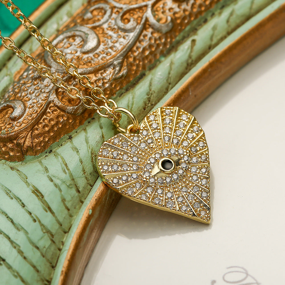 Minimalist Heart-Shaped Copper Pendant Necklace with Real Gold Plating and Zircon Accents for Women